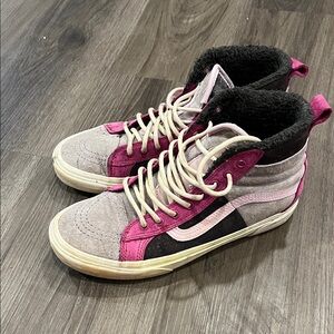 Vans Pink and Black High-Top Sneakers